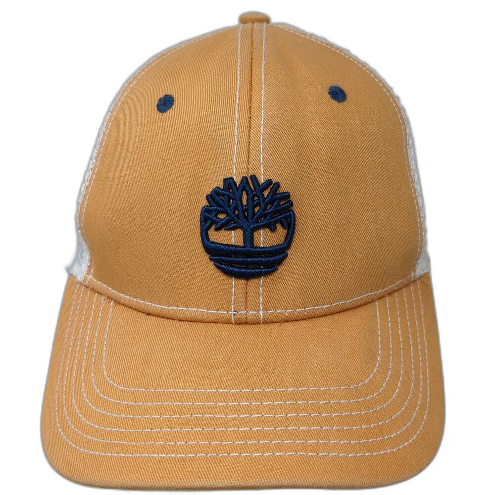 Timberland Trucker Hat Orange OSFM Mesh Back Snapback Tree Logo Stitching Cap